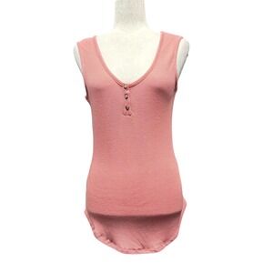 Tribal Jeans Womens Pink Monet Waffle Knit Henley Sleeveless Top Size Small NWT